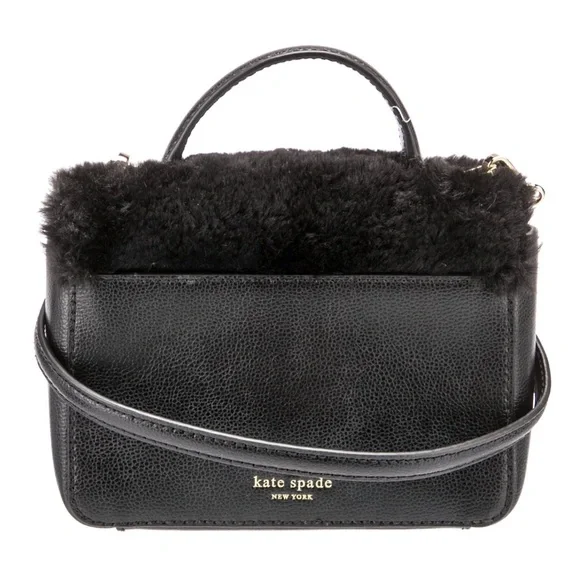 NWT Kate Spade Black Faux Fur Handle Crossbody Bag w/ Crystal Embellishments - Picture 4 of 16